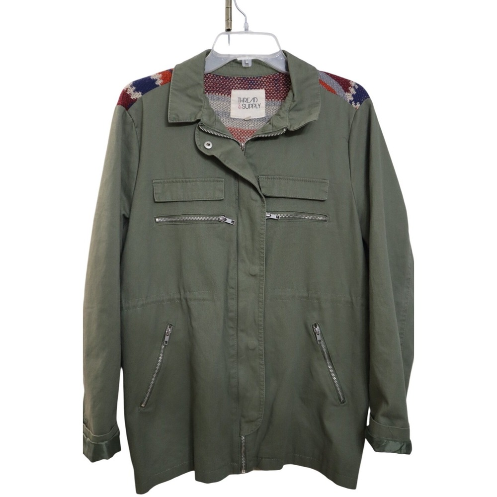 Thread & Supply‎ Sz Large Southwestern Aztec Utility Lightweight Jacket Pockets